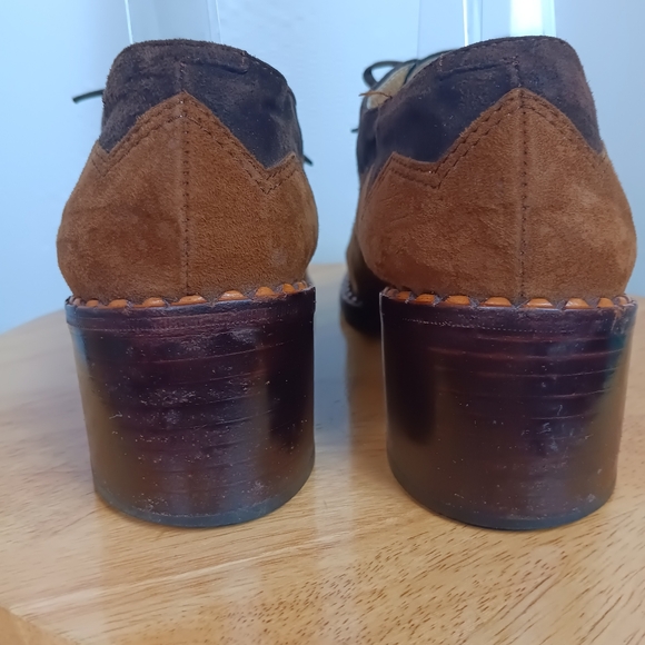 ON HOLD Vintage 60s Mary Poppins Mod Italian Suede Lace Up Shoes Sz EU 37 US 7 - Picture 5 of 11